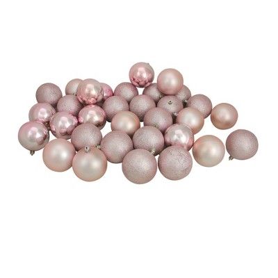 Northlight 32ct Shatterproof 4-Finish Christmas Ball Ornament Set 3.25" - Pink | Target