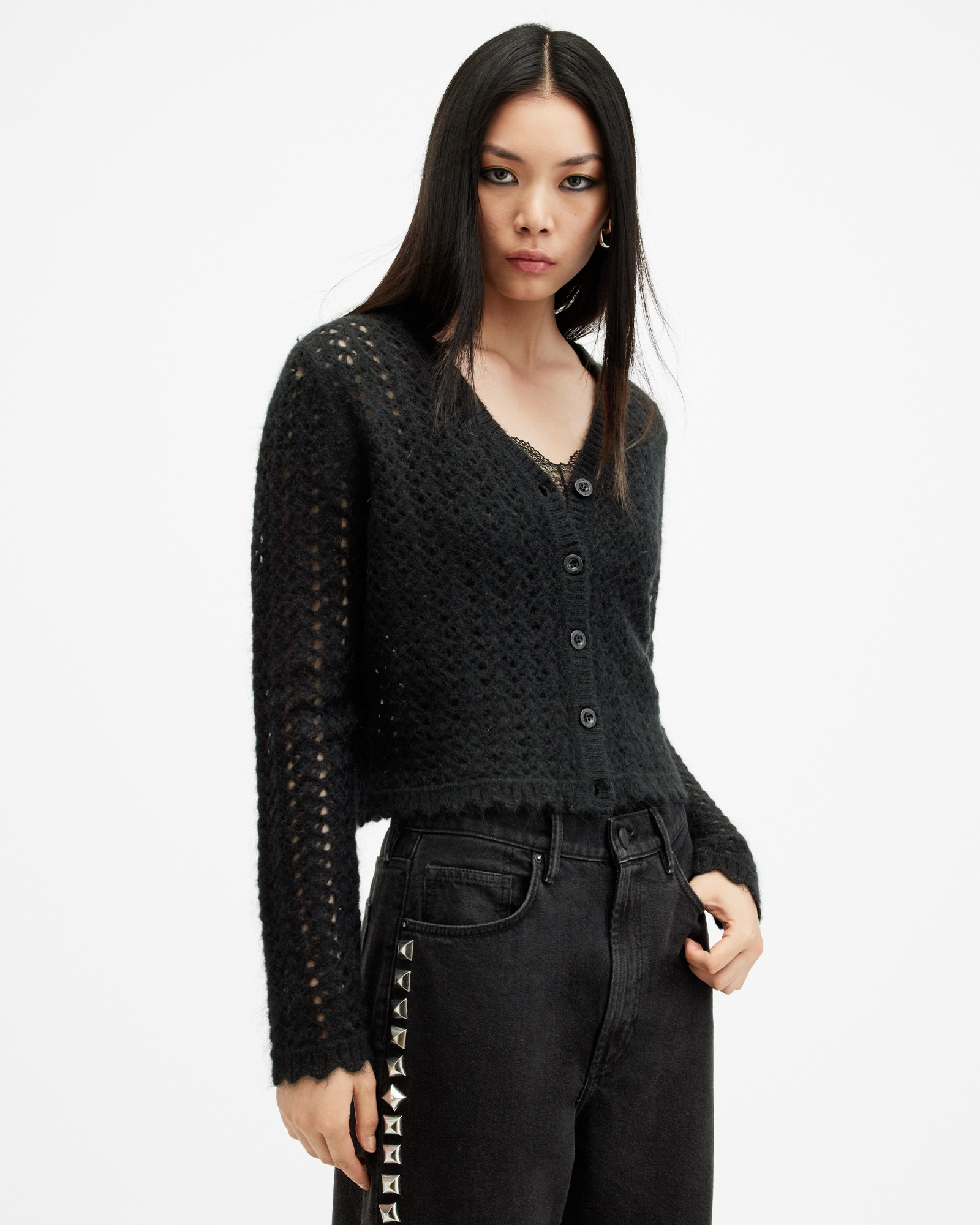 Vivian Open Stitch V-Neck Cardigan | AllSaints US