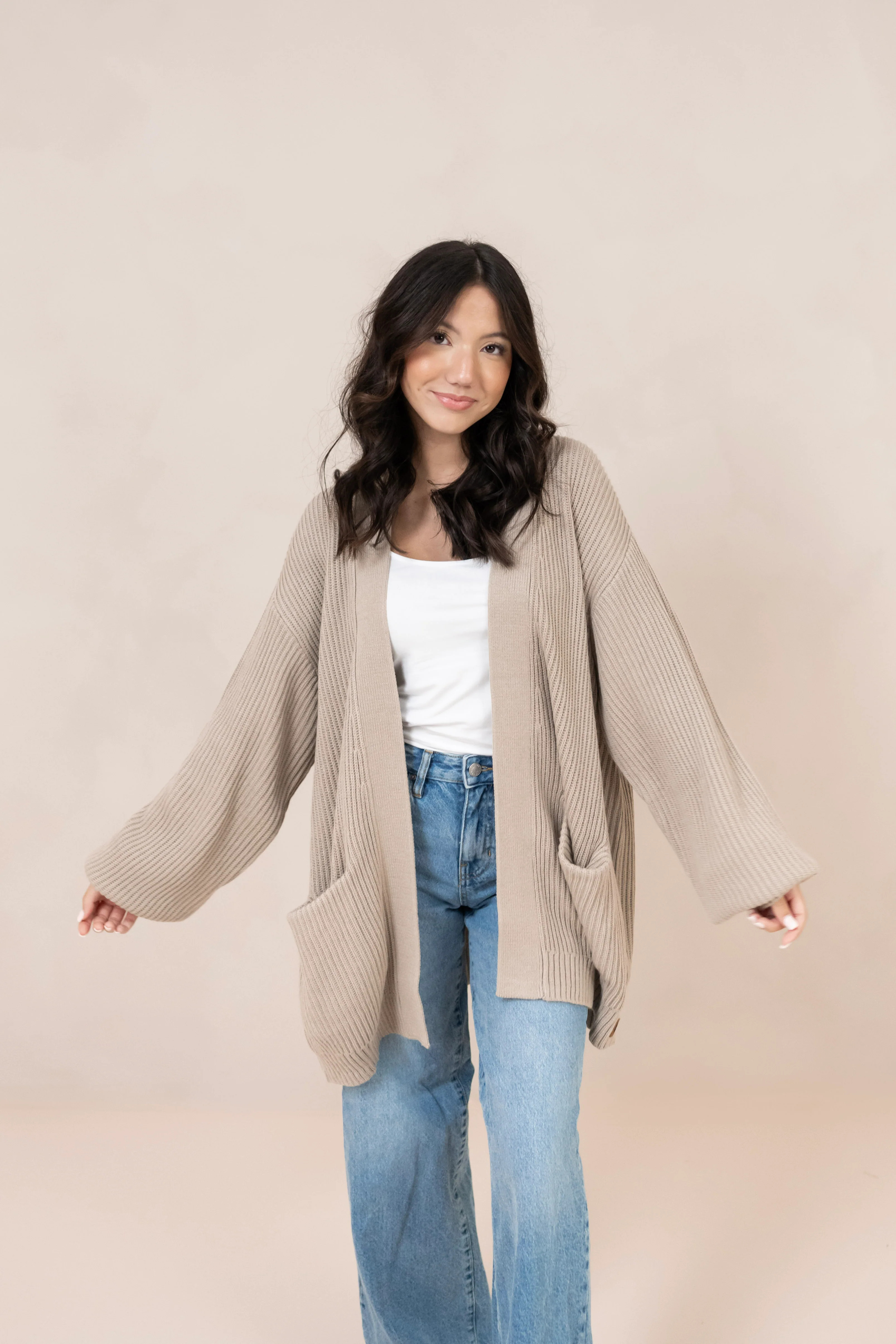 Chunky Knit Women's Oversized Cardigan in Almond | Kyte Living