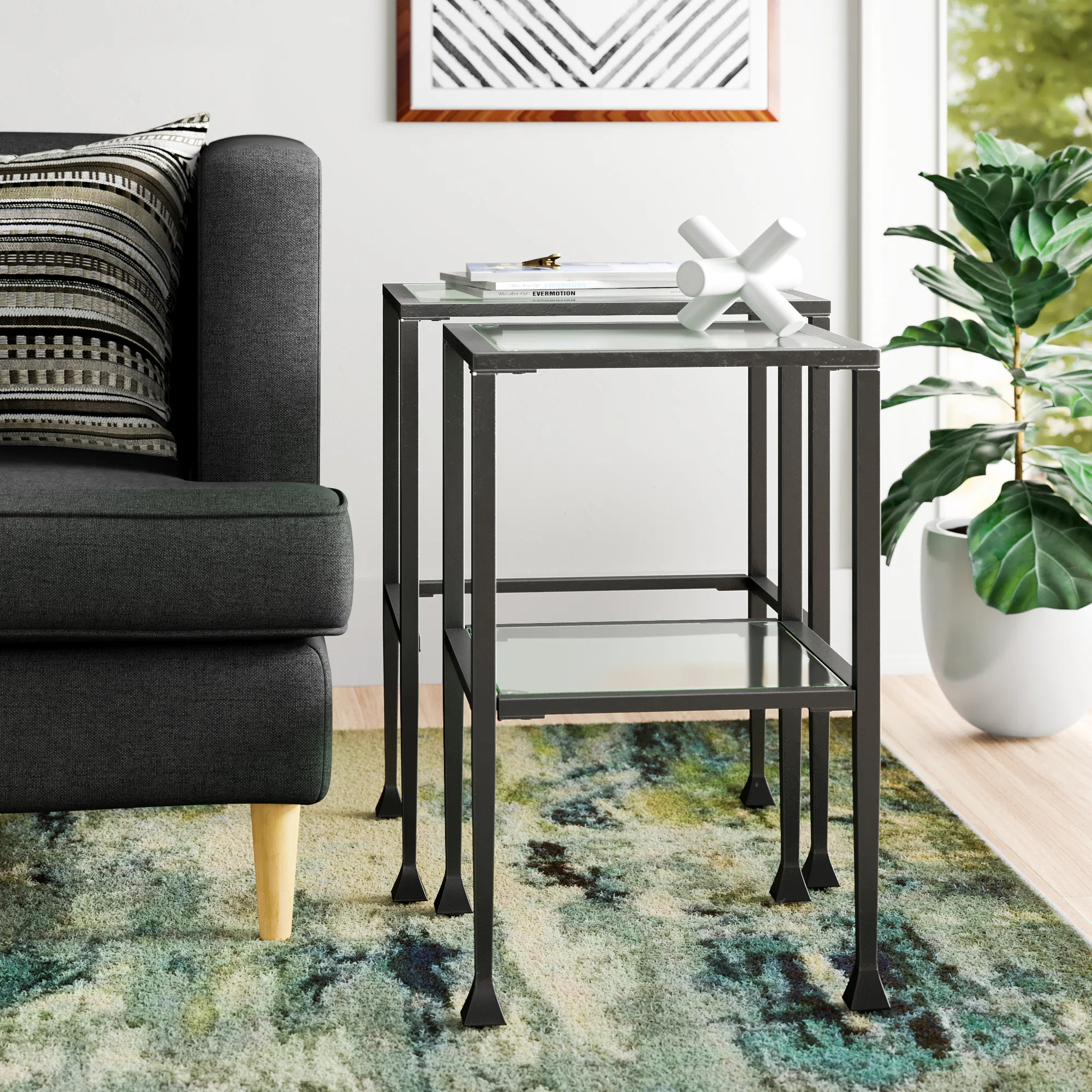 Leilani 2-piece Glass Top Nesting Table Set Black | Wayfair North America