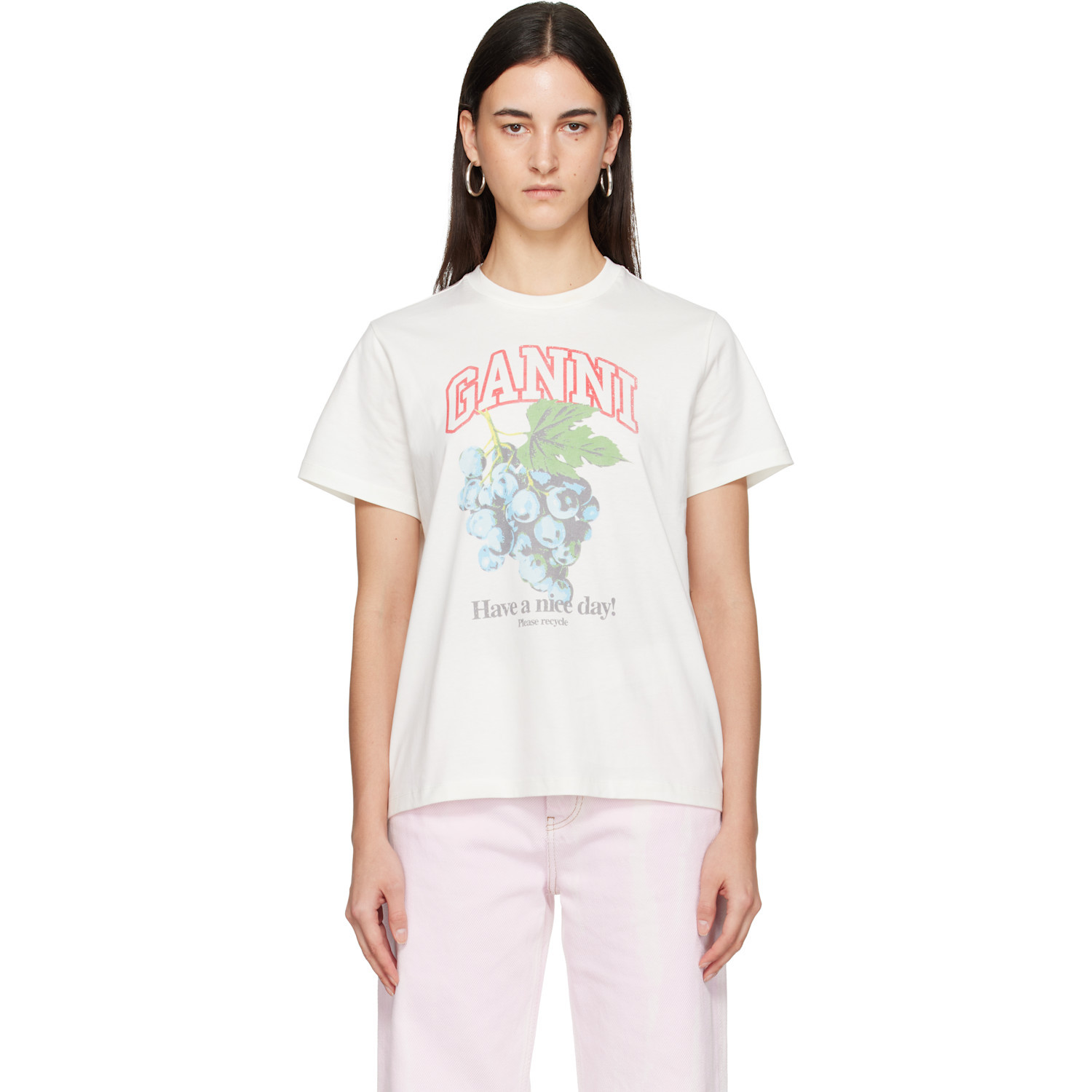 GANNI Off-White Basic Cotton Jersey Grapes Relaxed T-shirt | SSENSE