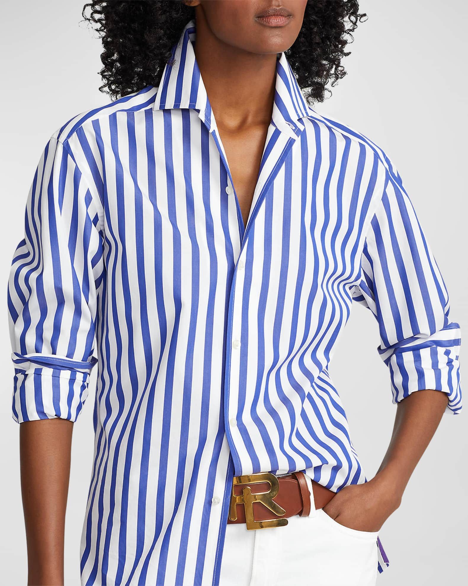 Capri Striped Cotton Blouse, White | Neiman Marcus