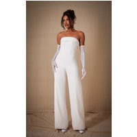 Premium White Woven Bandeau Wide Leg Jumpsuit | PrettyLittleThing US