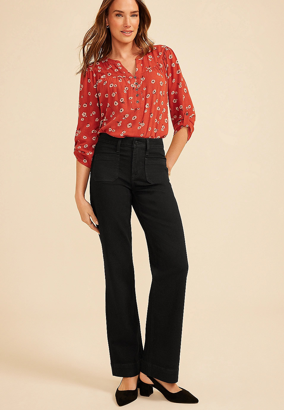 m jeans by maurices\u2122 Black High Rise Patch Pocket Wide Leg Jean | Maurices