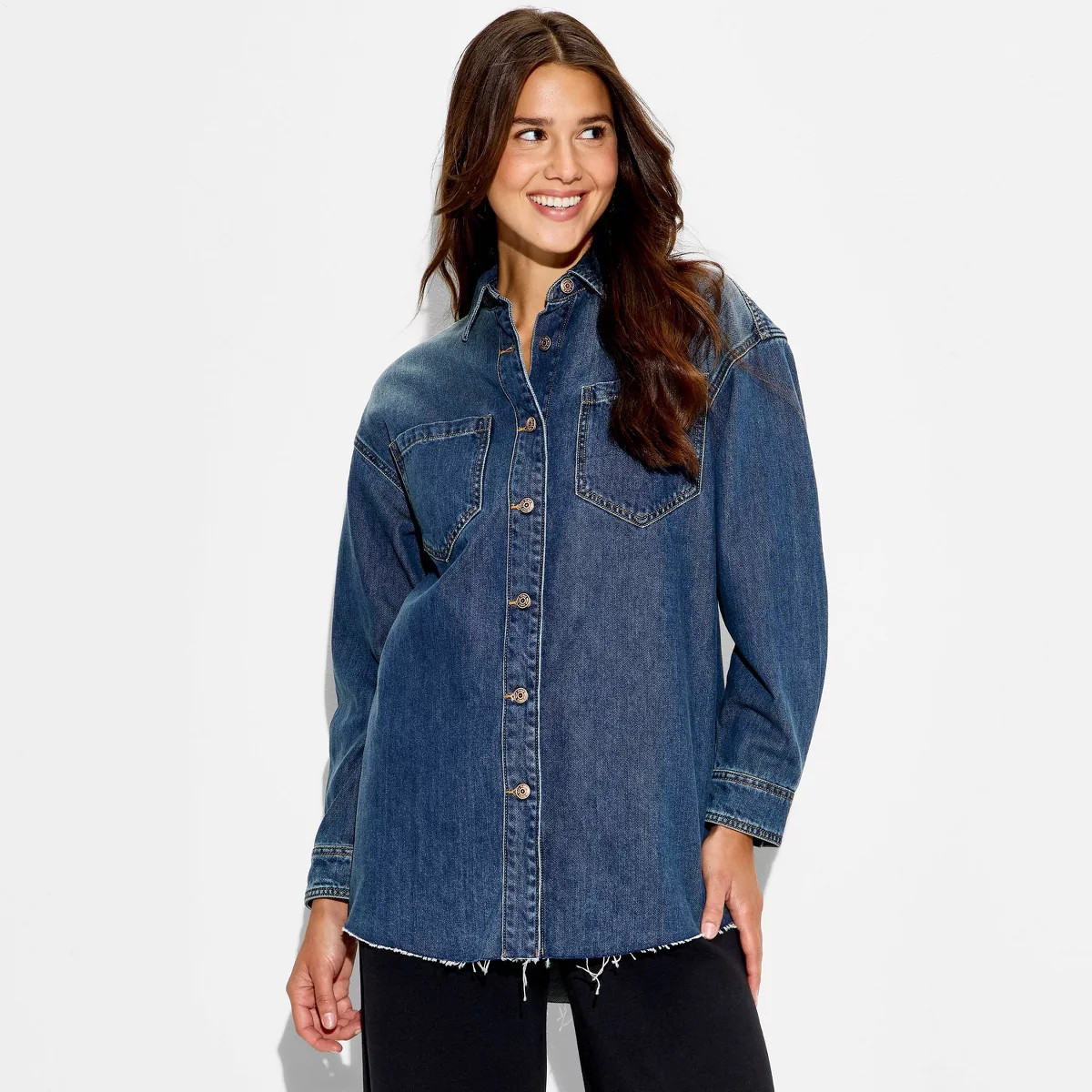 Women's Long Sleeve Button-Down Denim Shirt - Wild Fable™ Medium Wash | Target