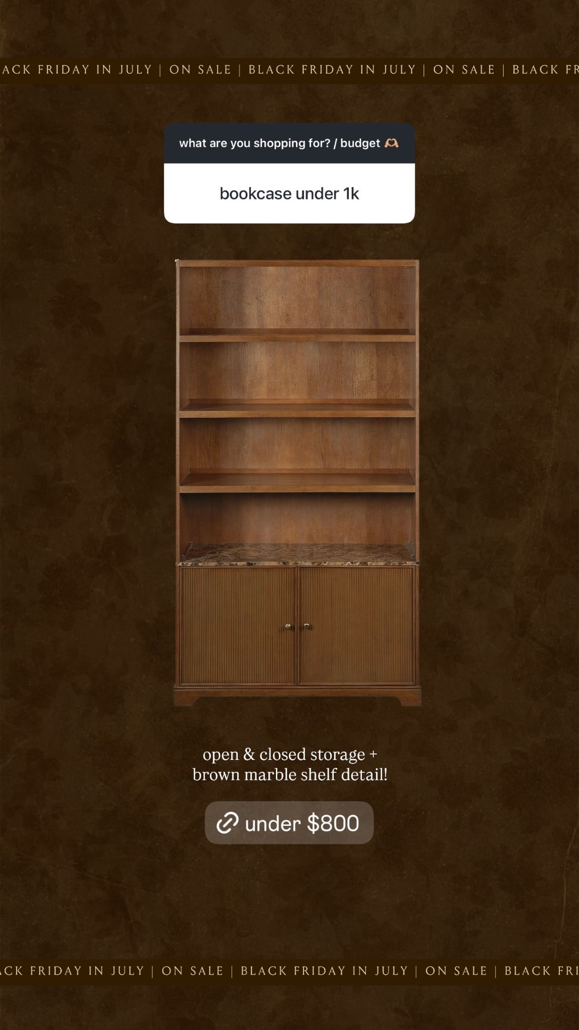 open & closed storage + brown marble shelf detail!