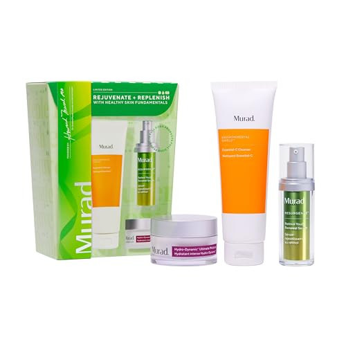 Murad Rejuvenate + Replenish w/ Healthy Skin - 3-Piece Full Sized Set ($213 Value) - Regimen for Total Skin Health - Ess-C Cleanser 6.75Fl Oz, Retinol Serum 1.0Fl Oz, Hydro Dynamic Moisture 1.7Fl Oz | Amazon (US)