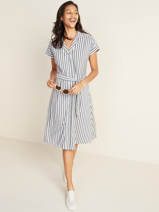 Waist-Defined Tie-Belt Cap-Sleeve Shirt Dress for Women | Old Navy (US)