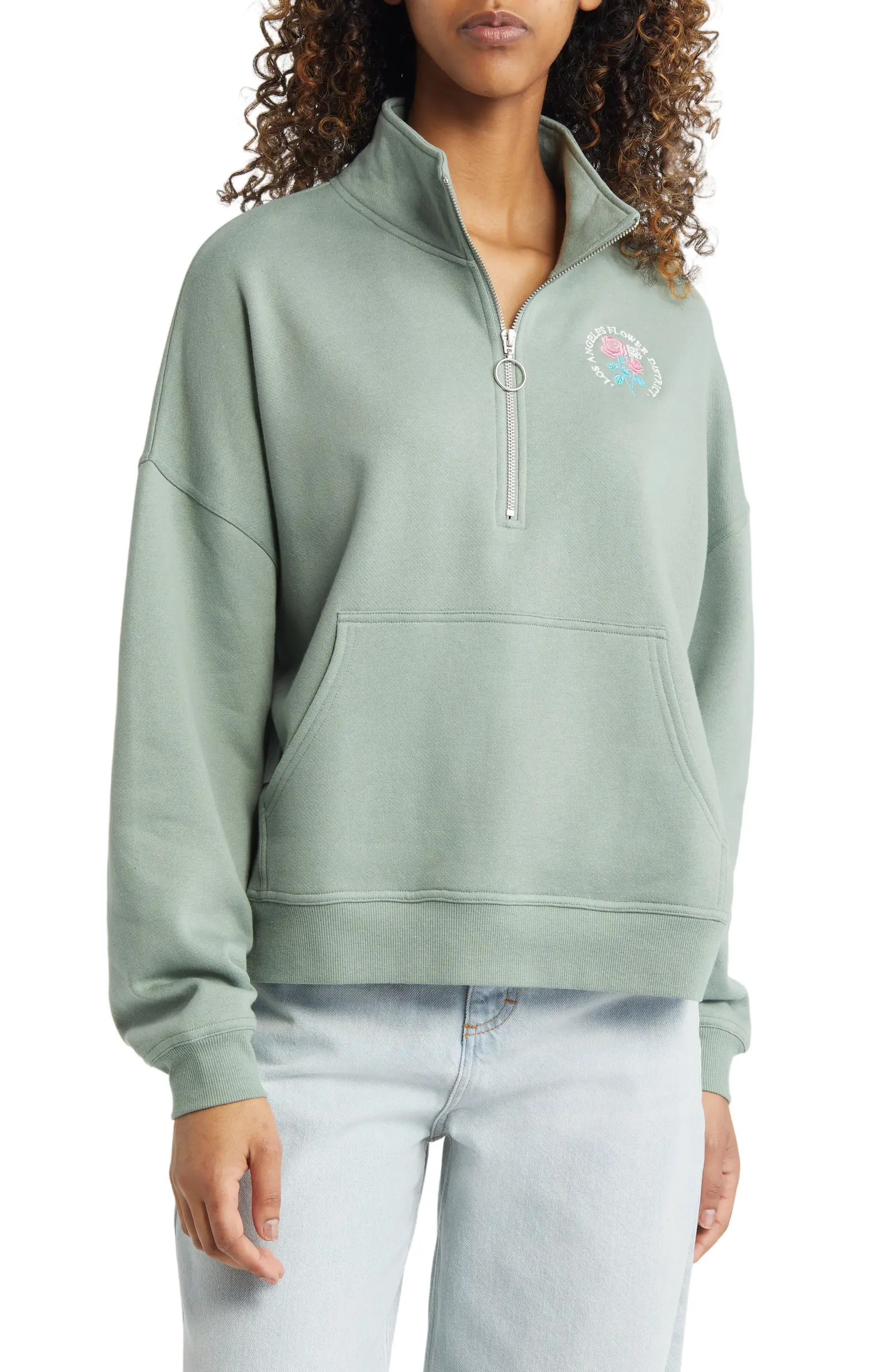 Vinyl Icons Embroidered LA Flowers Quarter Zip Pullover | Nordstrom | Nordstrom