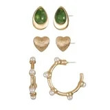 Time and Tru Goldtone Earring Trio, Green Swirl, 3 Pairs | Walmart (US)