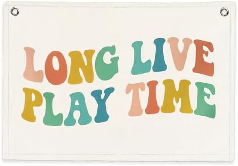 SJDFCSA Long Live Play Time Banner Canvas Wall Hanging, Playroom Decor Wall Art, Boho Colorful Wa... | Amazon (US)