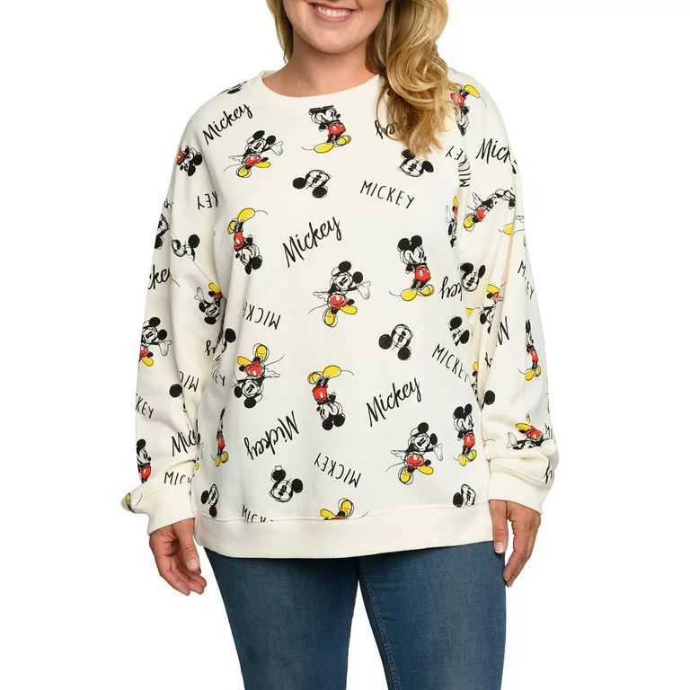 Disney Womens Plus Size Mickey Mouse Fleece Long Sleeve All-Over Sweatshirt | Walmart (US)
