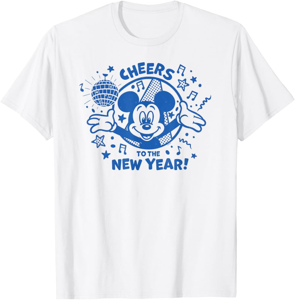 Disney Mickey Mouse Cheers to the New Year Retro Distressed T-Shirt | Amazon (US)