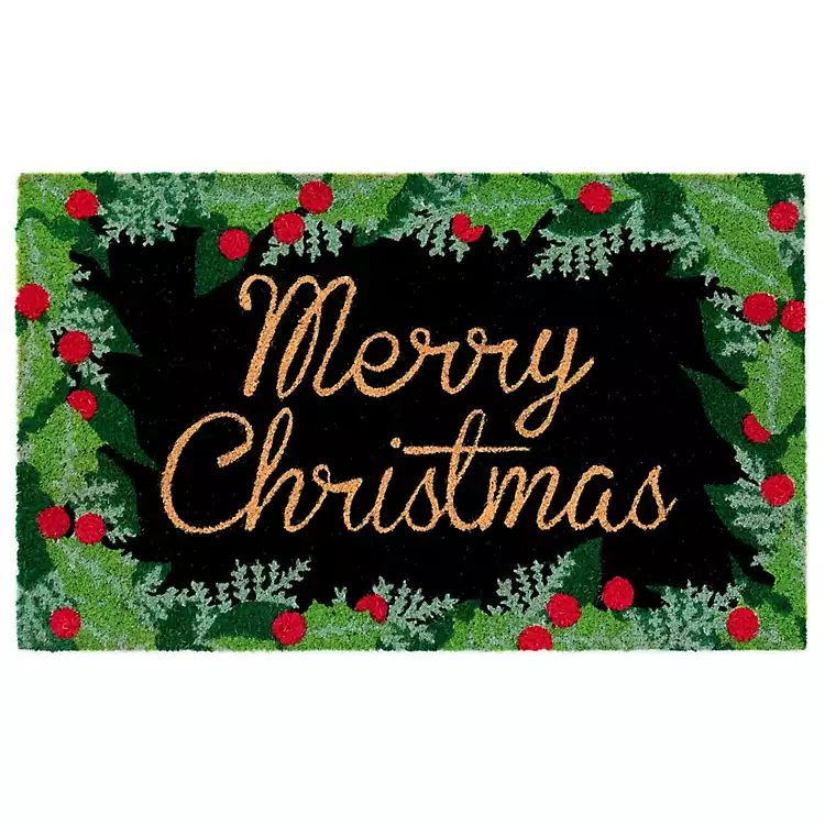 Black Holly Merry Christmas Doormat | Kirkland's Home