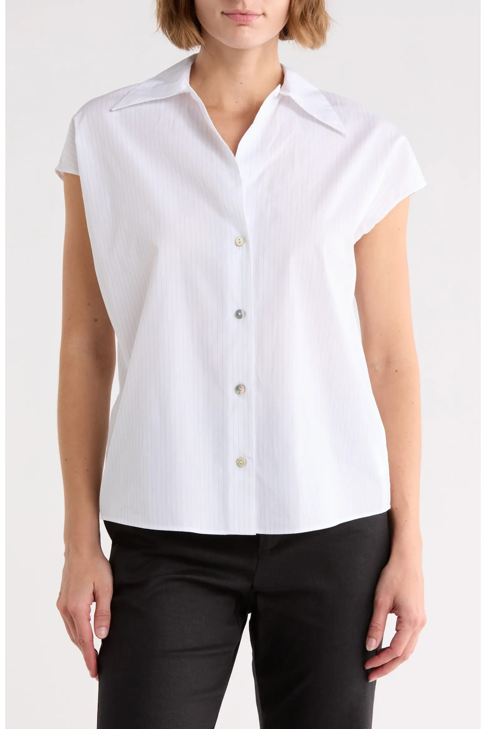 Stripe Cap Sleeve Button-Up Shirt (Women) | Nordstromrack | Nordstrom Rack