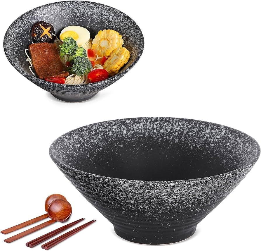 Ceramic Ramen Bowls,2 Sets 60 oz Japanese Bowl With Matching Chopsticks and Spoons for Pho Soup P... | Amazon (US)