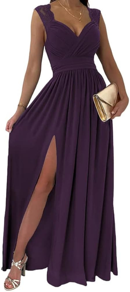 Dokotoo Womens 2023 Formal Dresses Wrap V-Neck Ruched Sexy Bridesmaid Wedding Guest Maxi Dresses | Amazon (US)