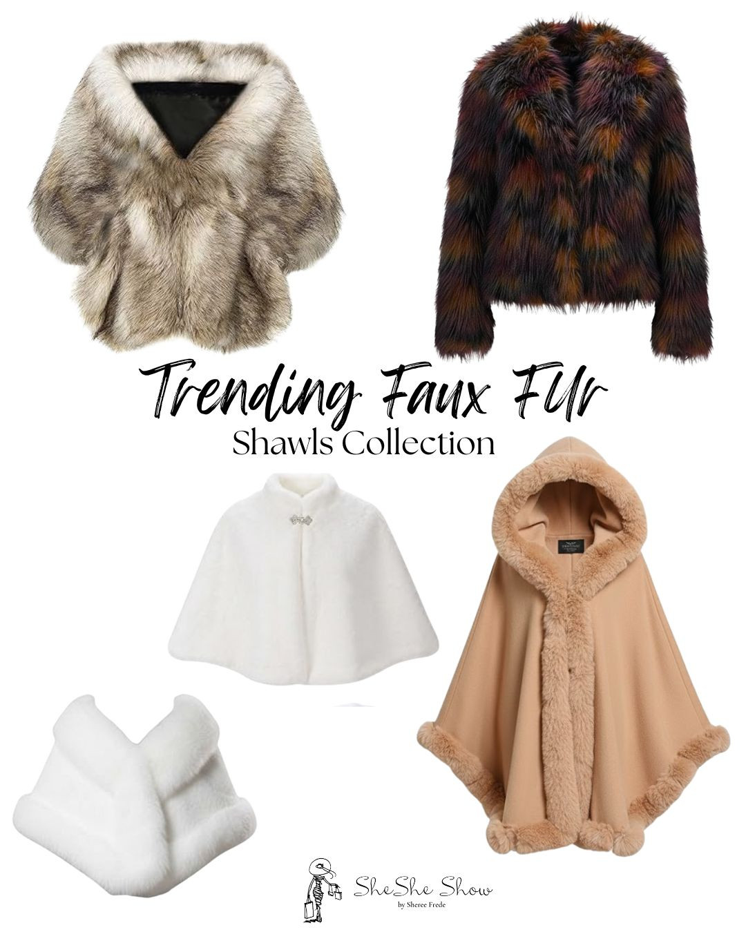  
Faux fur wraps, Tiana’s and shawl. 
This seasons big trend. Faux fur is not real like now than ever before. 
 

#LTKFindsUnder100 #LTKHoliday #LTKSeasonal