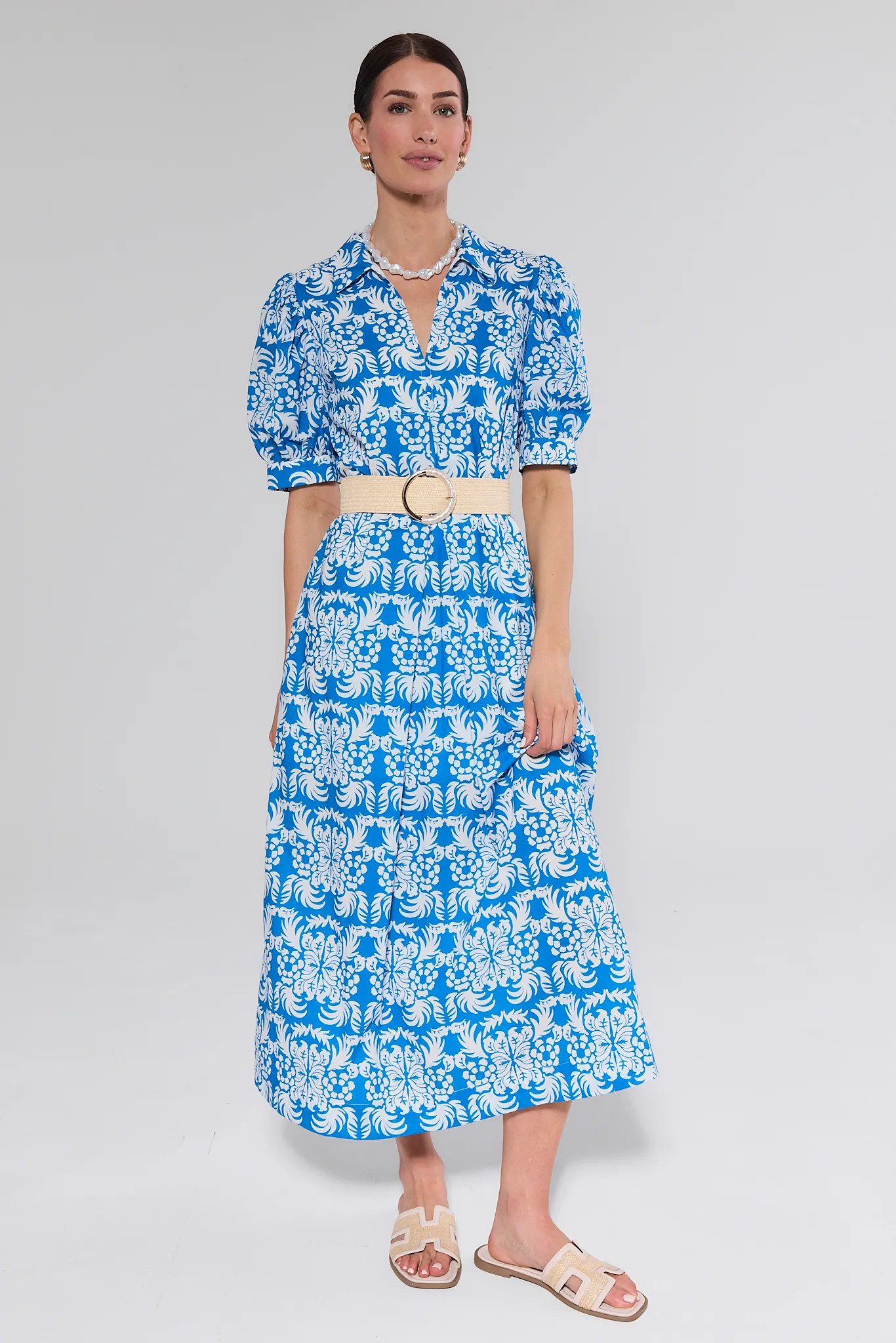Isla Blue Printed Midi Dress | Avara