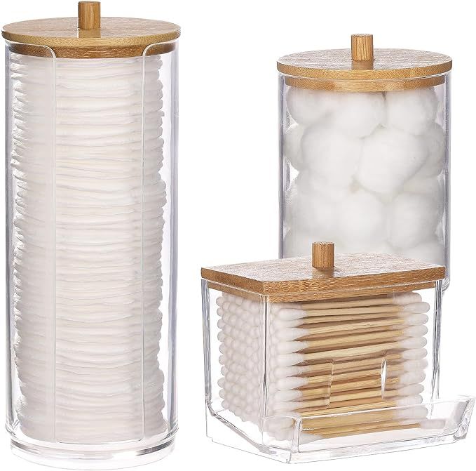 3pcs Qtip Holder Bathroom Dispenser Storage Cotton Ball, Cotton Swab, Cotton Round Pads, Floss Pi... | Amazon (US)