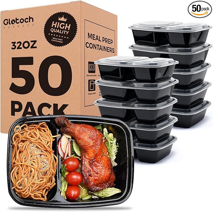 Glotoch 50 Pack 32 oz Meal Prep Containers Reusable, 2 Compartment Food Containers with Lids To G... | Amazon (US)