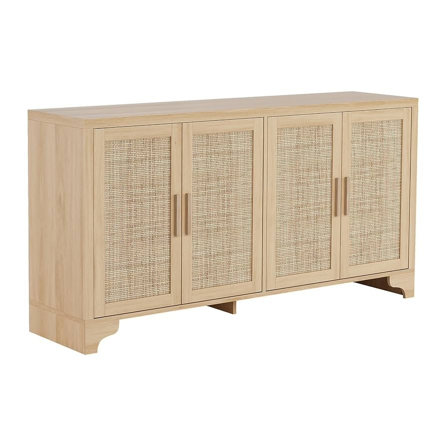 IDEALHOUSE Natural Rattan Sideboard Buffet Cabinet with Storage, Farmhouse Large Rattan Cabinet w... | Amazon (US)