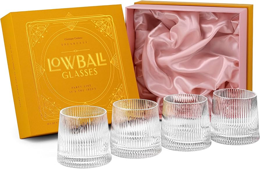 GLASSIQUE CADEAU Vintage Art Deco Speakeasy Lowball Glasses | Set of 4 | 9 oz Crystal Tumblers fo... | Amazon (US)