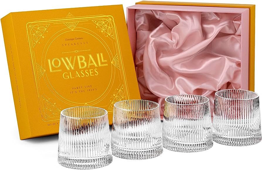 GLASSIQUE CADEAU Vintage Art Deco Speakeasy Lowball Glasses | Set of 4 | 9 oz Crystal Tumblers fo... | Amazon (US)
