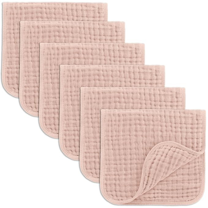 Comfy Cubs Muslin Burp Cloths 20x10 6 Pack, Baby Burp Cloths - Blush | Amazon (US)