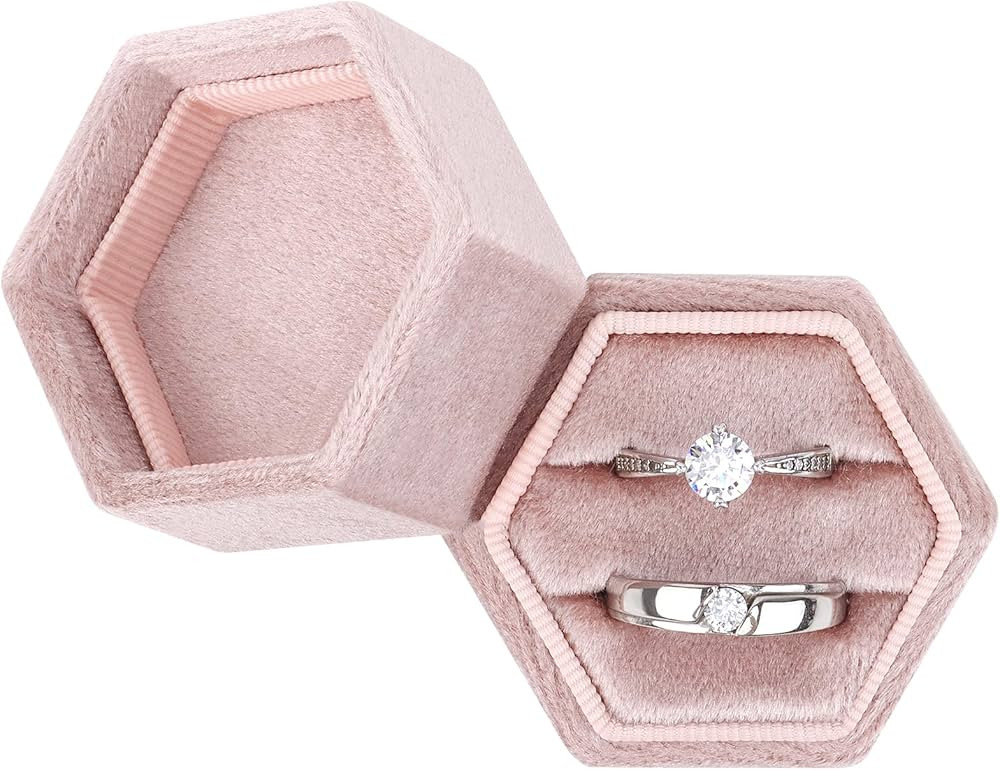 DesignSter Velvet Ring Box Hexagon - Premium Gorgeous Vintage Double Ring Display Holder with Det... | Amazon (US)