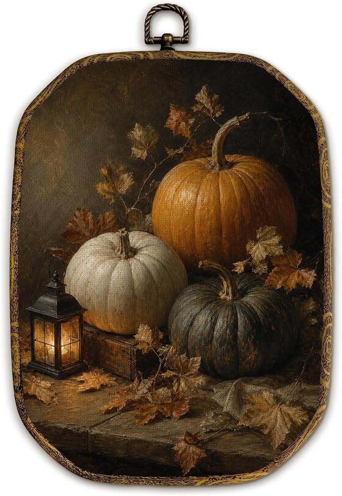 Yjeslw Moody Fall Maple Leaf Pumpkin Octagon Wall Art Decor 10.2x7 Inches | Amazon (US)