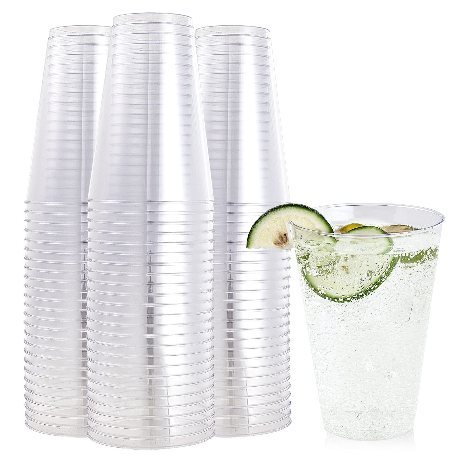100 Pack 14 oz Clear Plastic Cups, FOCUSLINE Disposable Cups Large Reusable Plastic Tumblers, Heavy- | Amazon (US)