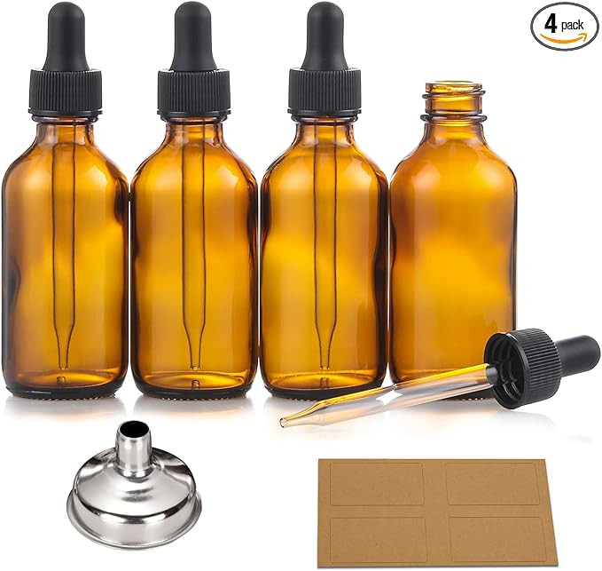 AOZITA 4 Pack, 2 oz Dropper Bottles with 1 Funnel & 4 Labels - 60ml Thick Dark Amber Glass Tinctu... | Amazon (US)