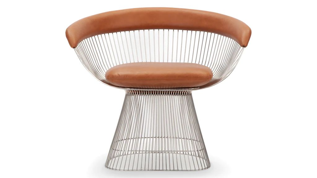 Platner Dining - Platner Style Arm Chair, Brown Premium Leather | Interior Icons