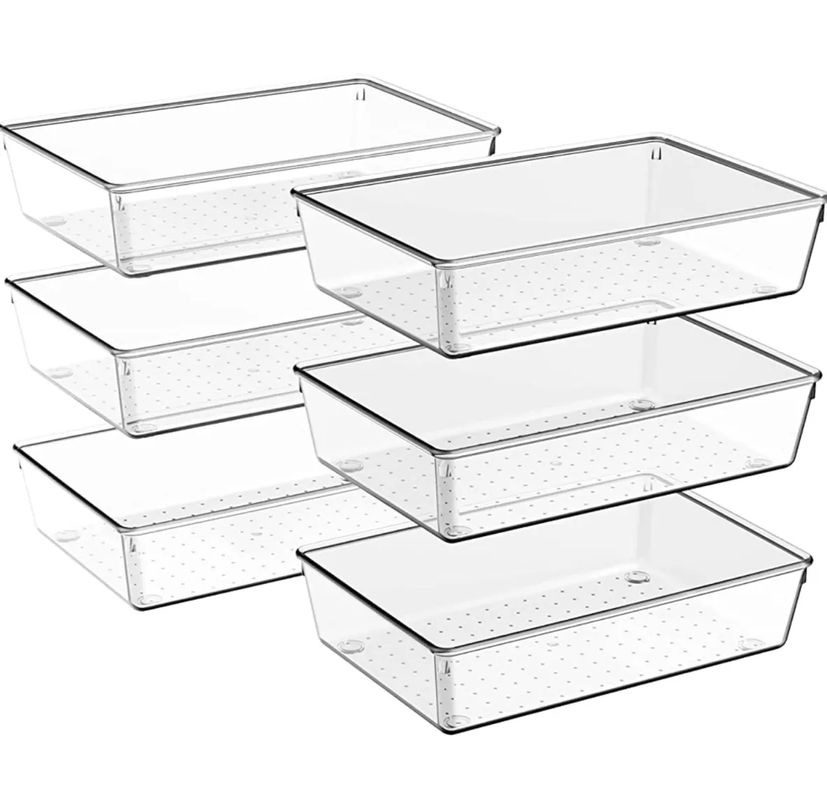 6 Pack Large Clear Plastic Trays, Acrylic Kitchen Drawer Dividers