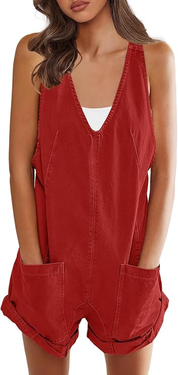 SENSERISE Womens Overalls Shorts Denim Romper V Neck Sleeveless Shortall Loose Fit Jumpsuit with ... | Amazon (US)