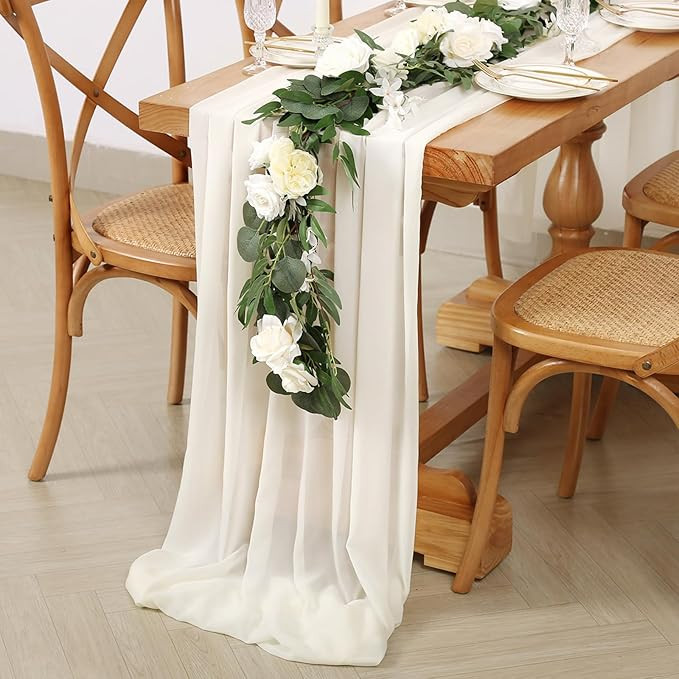 Chiffon Table Runner Ivory 27x120 Inches Long 1 Piece Sheer Table Runners for Outdoor Wedding Bri... | Amazon (US)