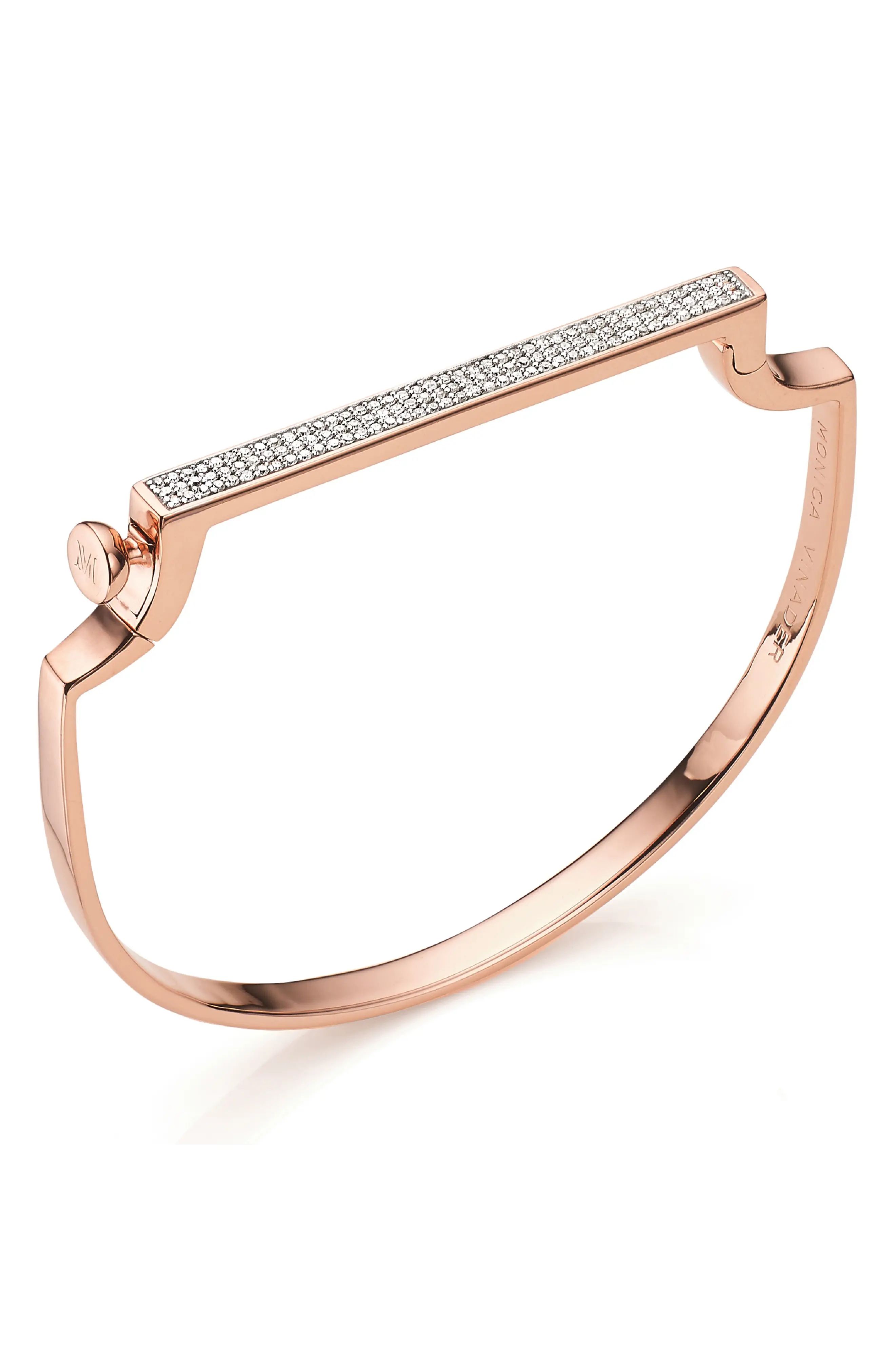 Monica Vinader Signature Thin Diamond Bangle, Size Small in Rose Gold/Diamond at Nordstrom | Nordstrom