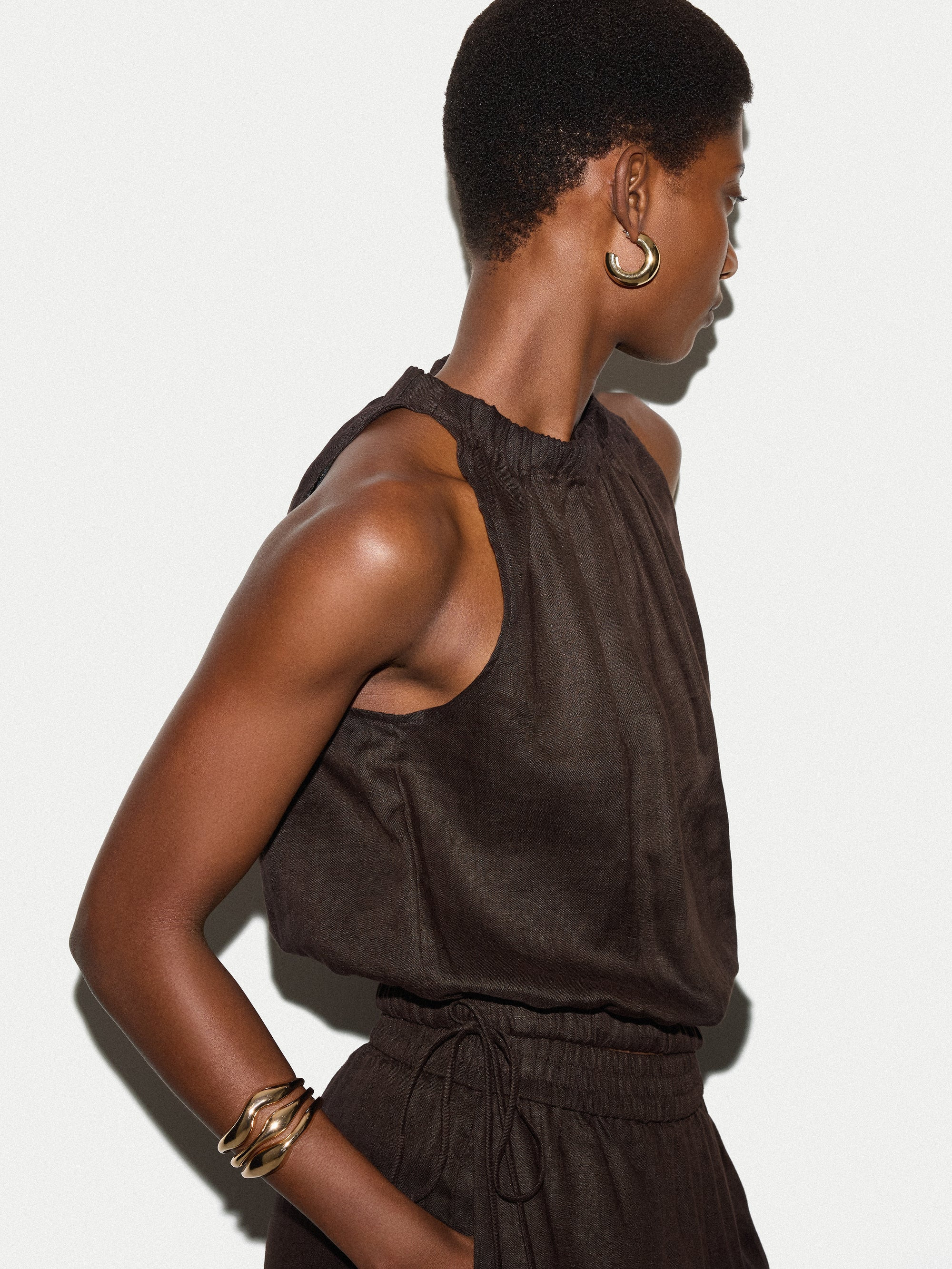 Linen Scooped Tank Top | Brown | Jigsaw (UK)