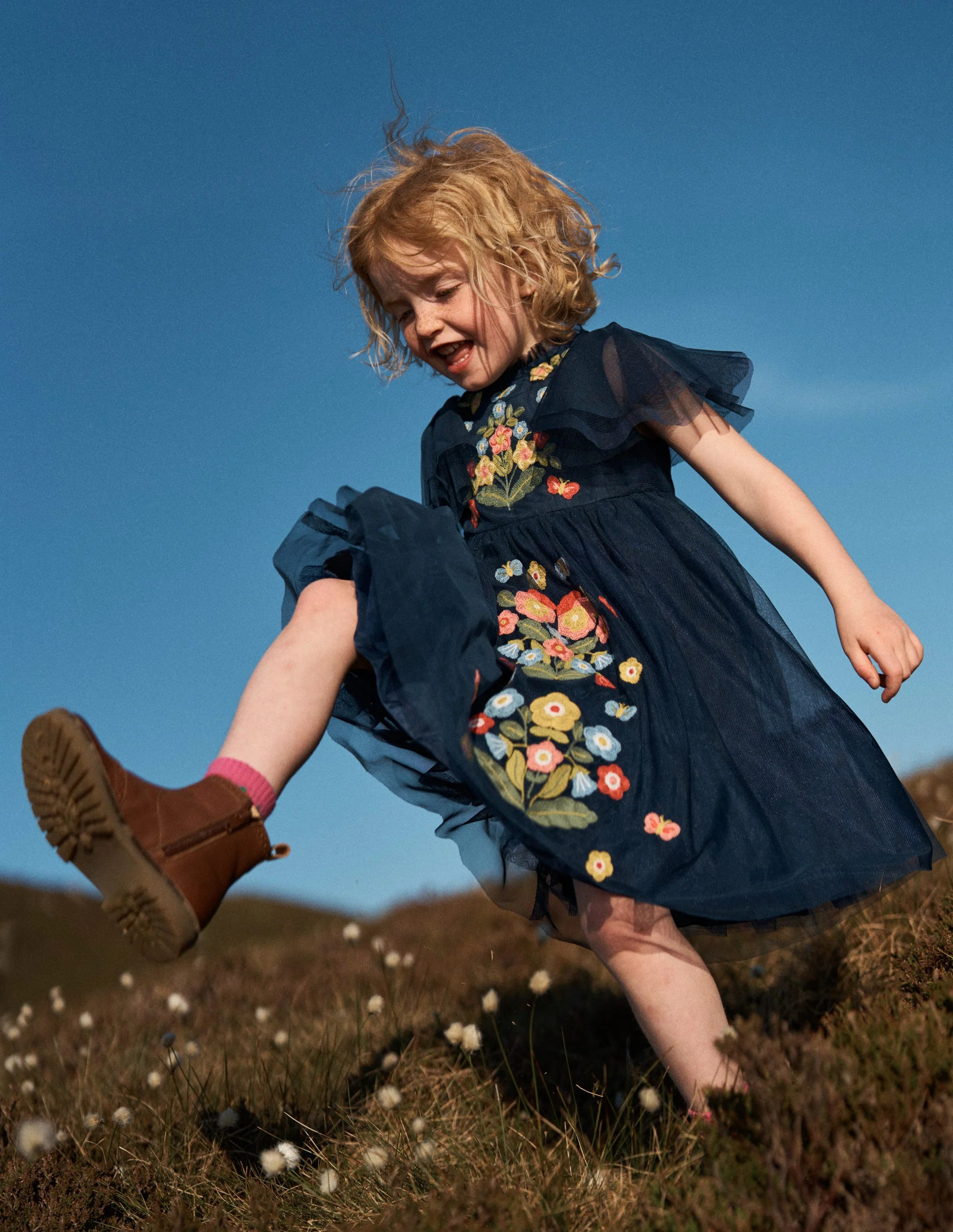 Embroidered Tulle Dress-College Navy | Boden (US)