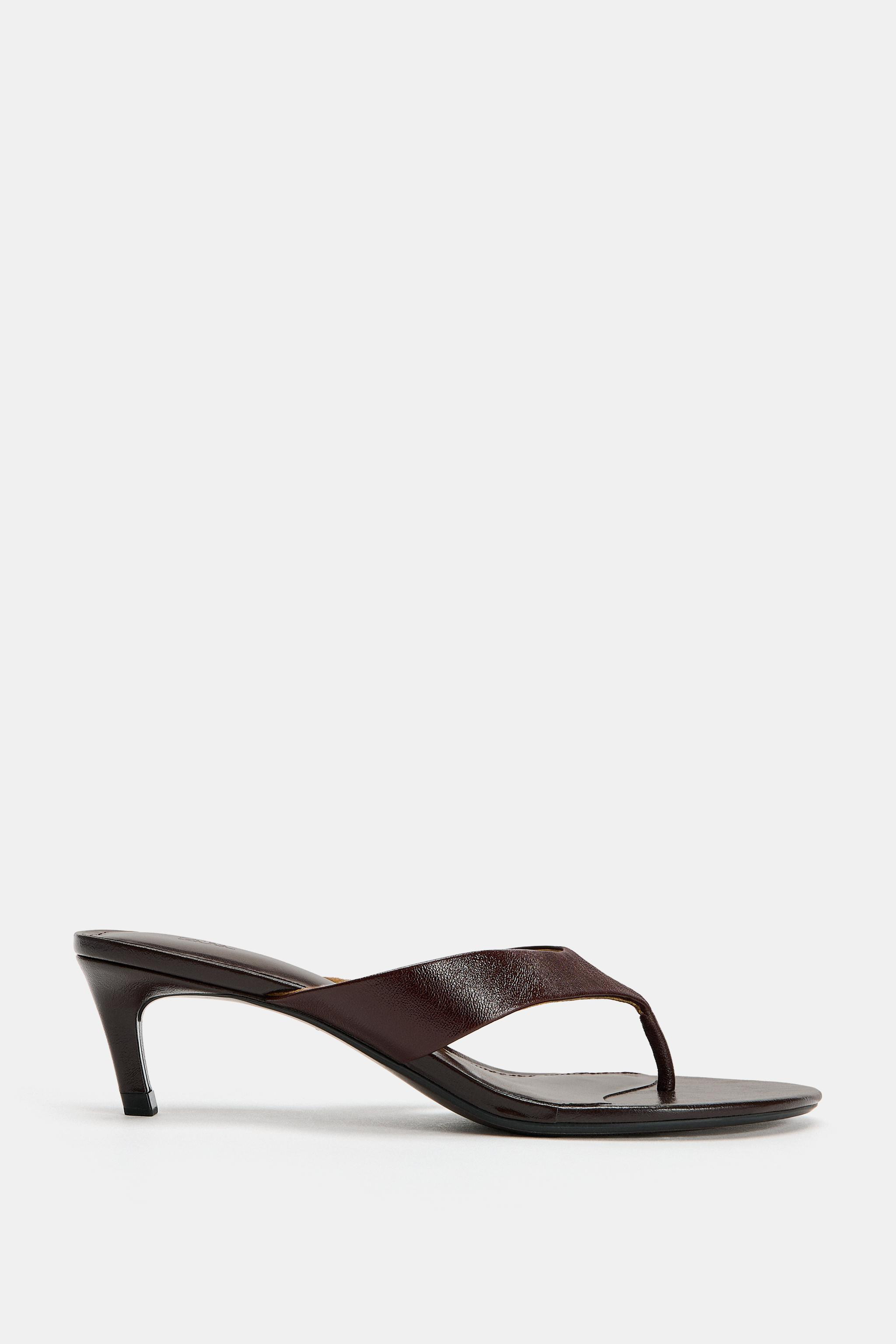 LEATHER KITTEN HEEL SANDALS | Zara US