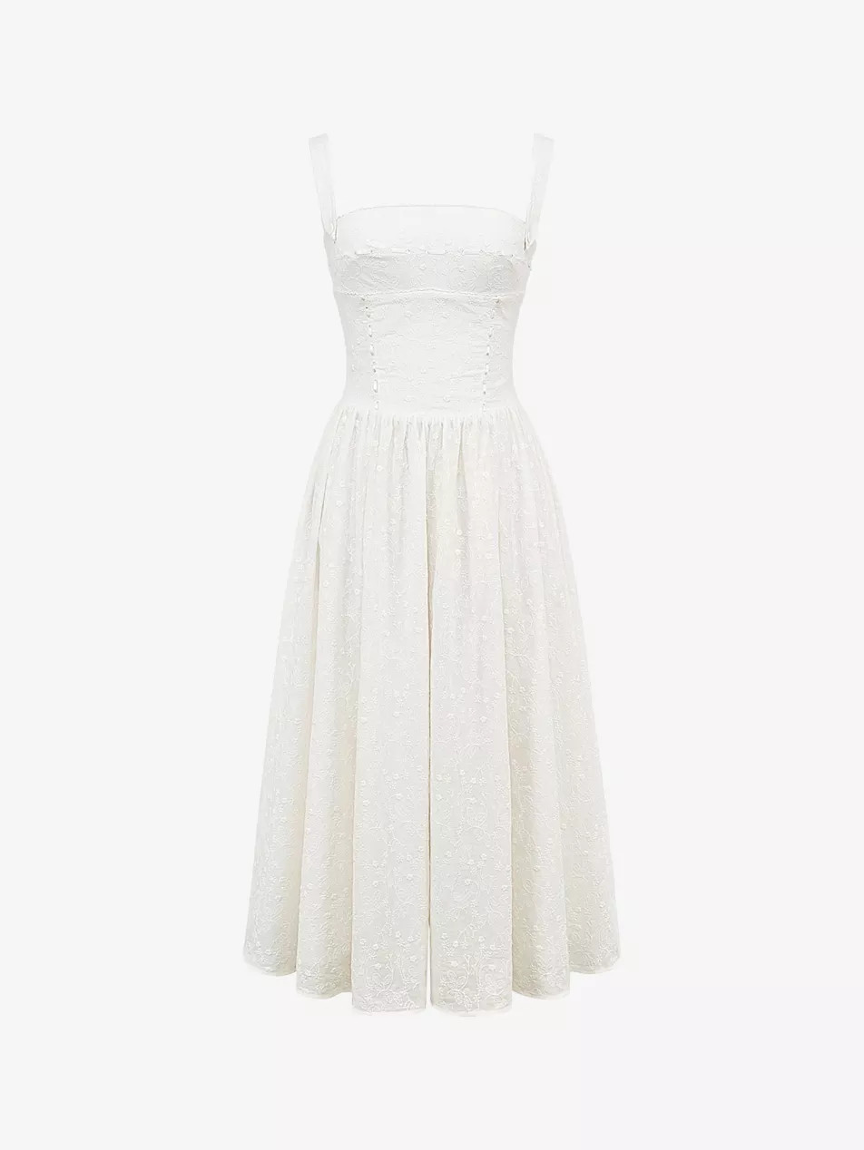 Vivien broderie-anglaise fitted-bodice cotton midi dress | Selfridges