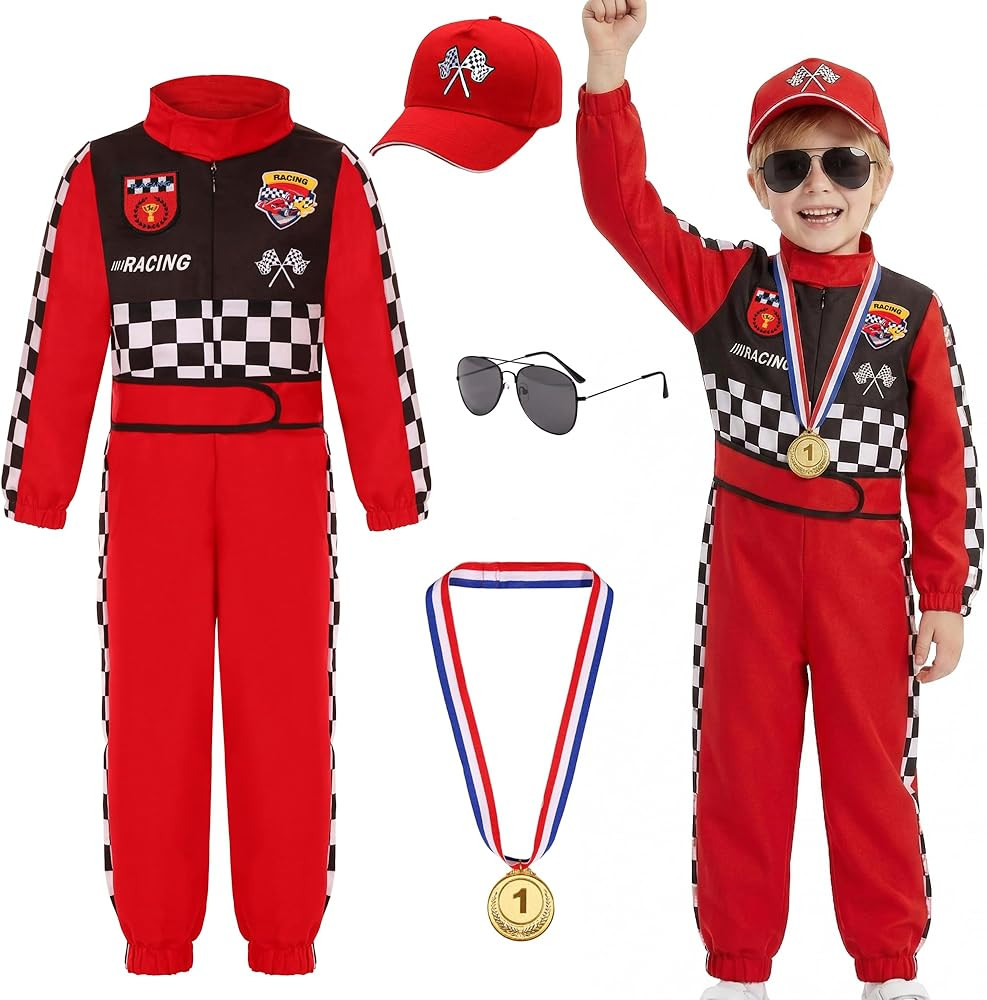 Race Car Driver Costume for Boys Racer Jumpsuit with Car Cap for Halloween Dress Up | Amazon (US)