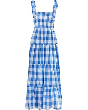 kinstell Women's Summer Boho Spaghetti Strap Square Neck Ruffle Casual Flowy Long Dress Beach Swi... | Amazon (US)