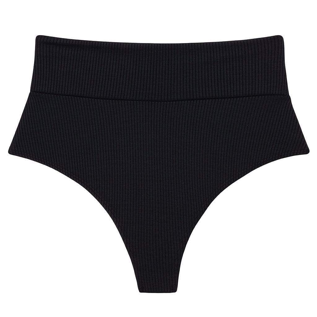 Black Rib Added Coverage High Rise Bikini bottom | Montce