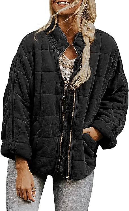 utcoco Women's Causal Lightweight Jacket Stand Collar Long Sleeve Zip Up Winter Coats for Women | Amazon (US)