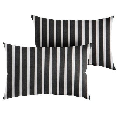 2pk 12"x18" Sunbrella Stripe Outdoor Knife Edge Throw Pillows Black/White: UV & Weather-Resistant Patio Cushions | Target