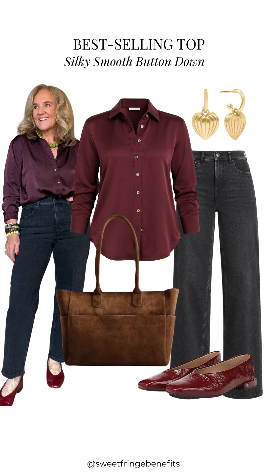 Oh, I can see why this silky button-down is a best seller! That rich burgundy is beautiful, and it looks just as good with jeans as it would dressed up a bit.