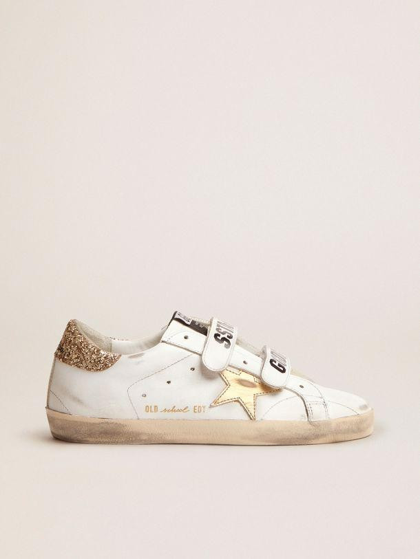 Old School sneakers with gold laminated leather star and gold glitter heel tab | THE YES