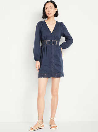 Waist-Defined Cutwork Mini Dress | Old Navy (US)